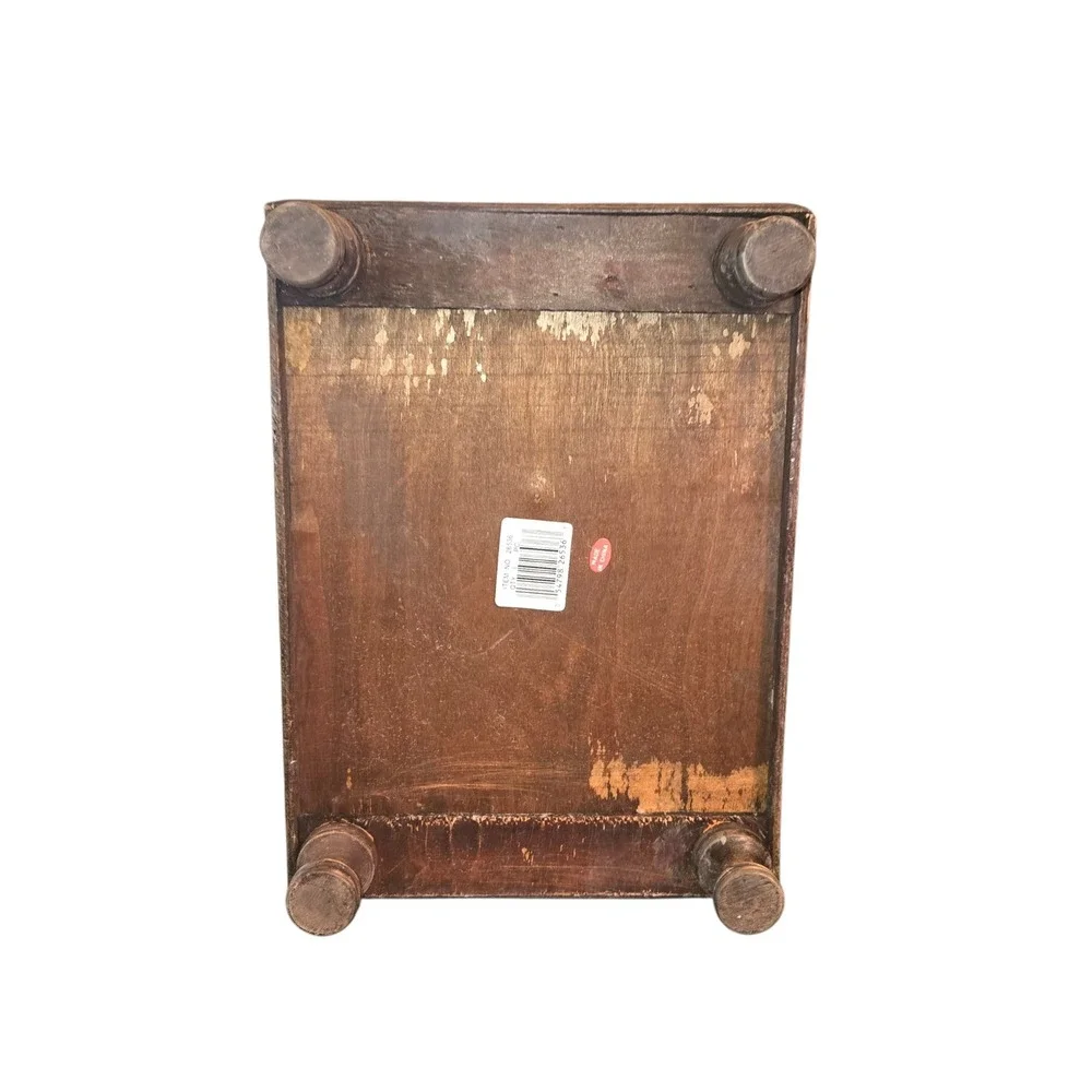 Vintage Brown Wood Magazine Rack Pineapple Carved Basket Weave Brass 14x13x9